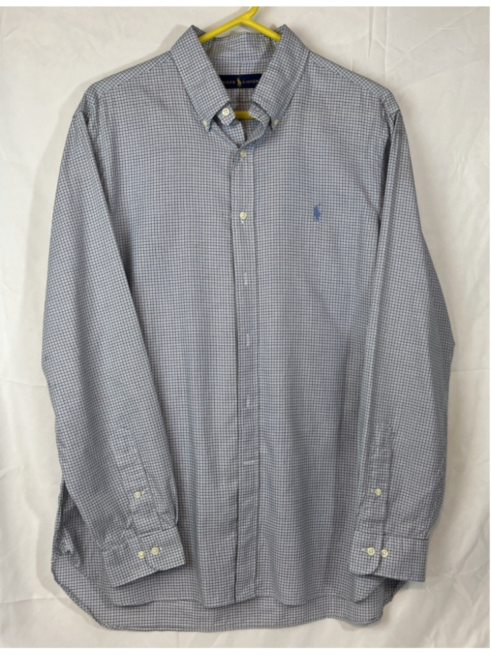 Ralph Lauren Mens Custom Fit Tattersall Check Button Down Shirt White Navy 16.5